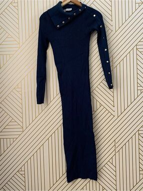 blue sweater dress zara Zara Knit Women's Small Sweater Dress Navy Blue White 3/4 Sleeve